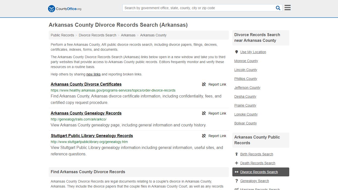 Arkansas County Divorce Records Search (Arkansas) - County Office